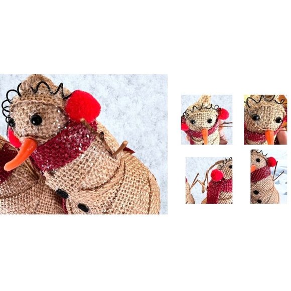 Vintage Handmade Snowflake Mr Mrs Snowman Ornaments Set of 3 Burlap One … - Picture 11 of 12